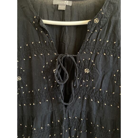Shade Amour Black Embroidered Floral Vneck Tie Front Cotton Dress Boho Large - Picture 5 of 9